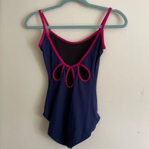 Capezio leotard size small, navy with pink trim